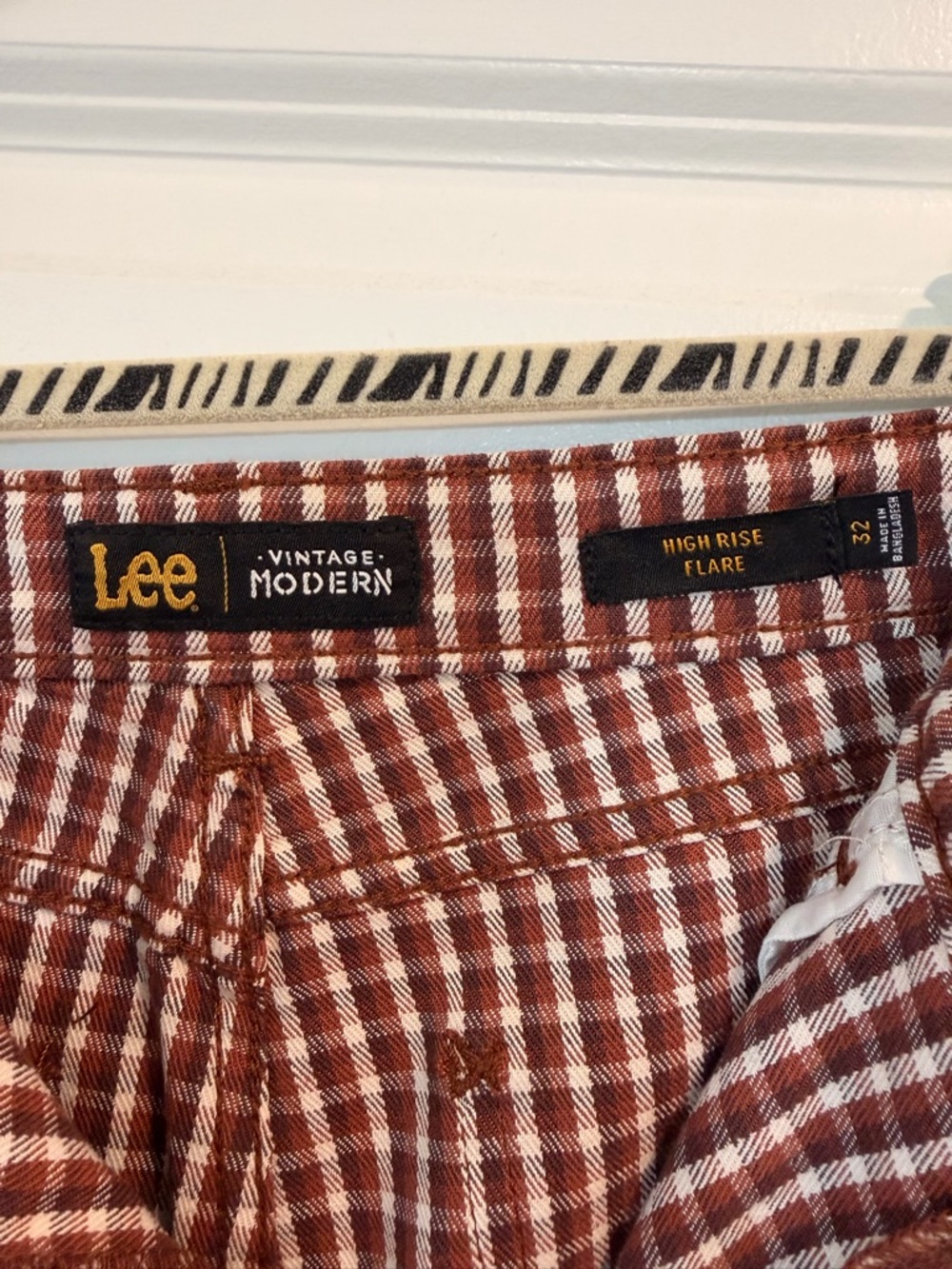Lee High-Rise Flare Pants - Rust & Cream Gingham - Picture 3 of 3